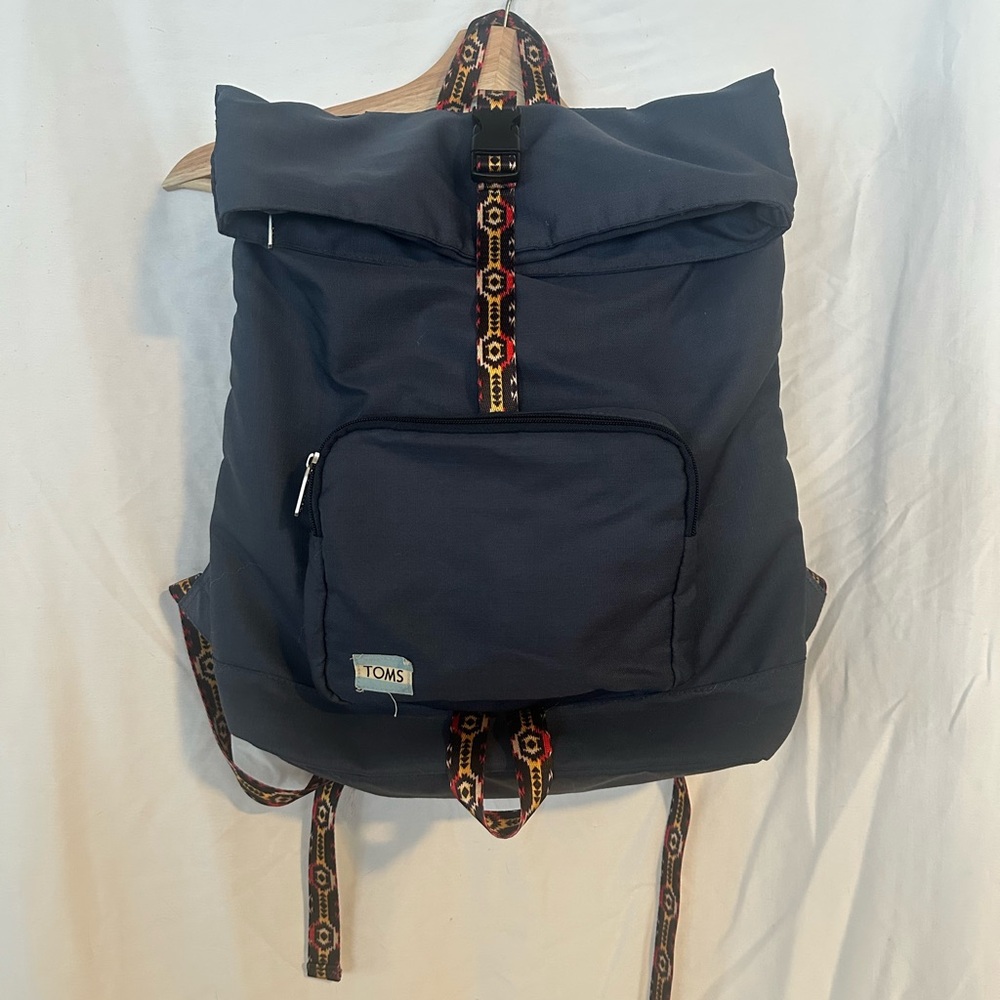 Toms Dark Blue Backpack With Patterned Strap - image 2